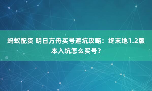 蚂蚁配资 明日方舟买号避坑攻略：终末地1.2版本入坑怎么买号？